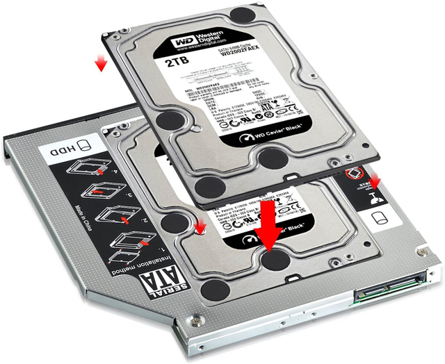 Aluminiowa obudowa adaptera DVD 2.5 SSD HDD Caddy na laptopa 12.7mm SATA 3.0 Optibay - Wianko - 1