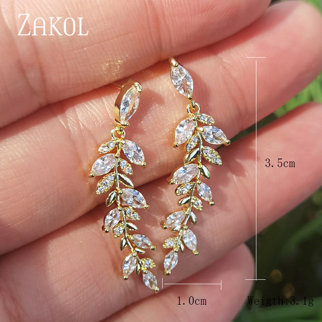 Kolczyki ZAKOL urok złoto kolorowe liście - wytworne kolczyki dla eleganckich kobiet z cyrkonią, koreańska biżuteria ślubna - Wianko - 5