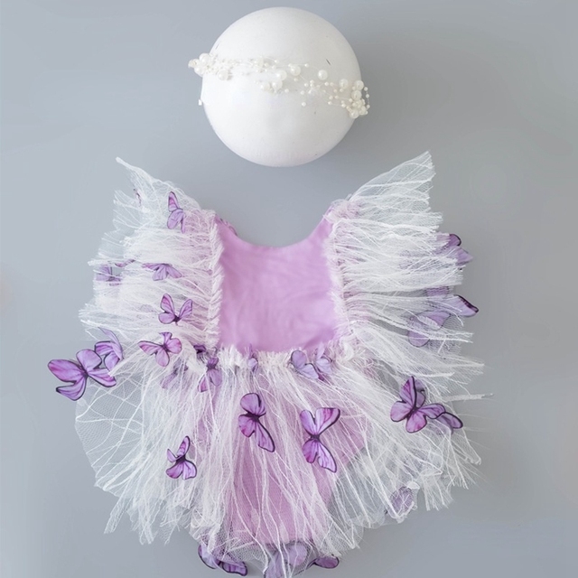 Koronkowa sukienka motylkowa dla noworodka – idealna do sesji zdjęciowej - Wianko - 8