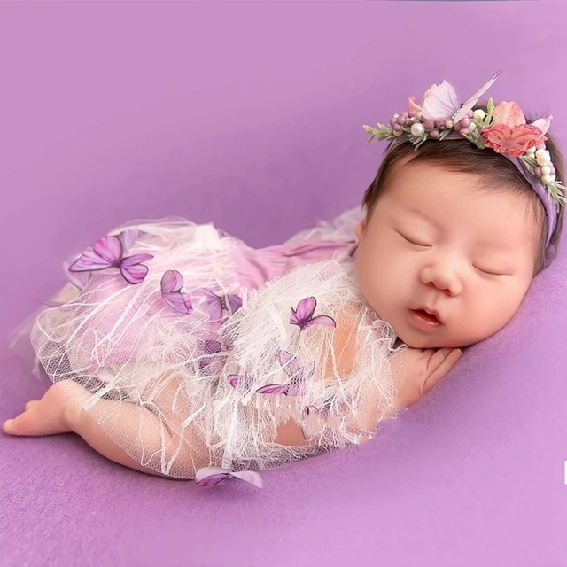 Koronkowa sukienka motylkowa dla noworodka – idealna do sesji zdjęciowej - Wianko - 1