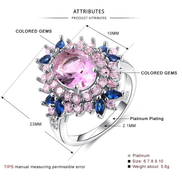 Luksusowy pierścionek damski z niebieskim/jasnoróżowym kwiatem 2021 Trend AAA z błyszczącymi cyrkoniami - prezent zaręczynowy - Wianko - 2