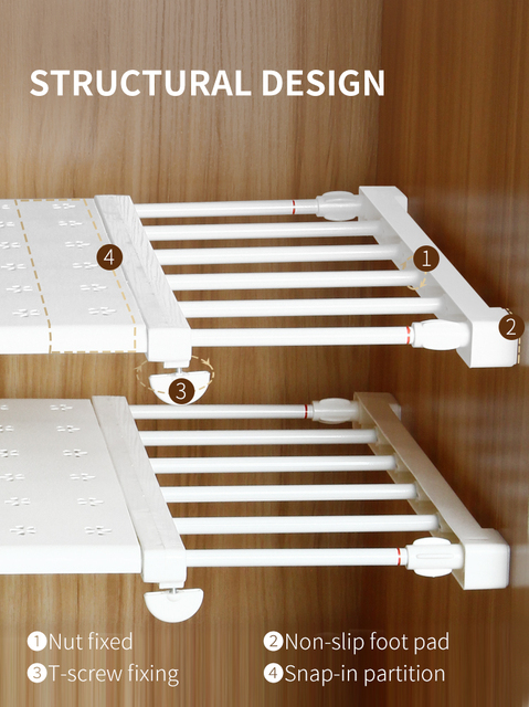 Szafka ORZ do organizacji przestrzeni w szafie - Separator, szuflada, półka, regulowany rack, długość 47.5 - 80cm - Wianko - 9