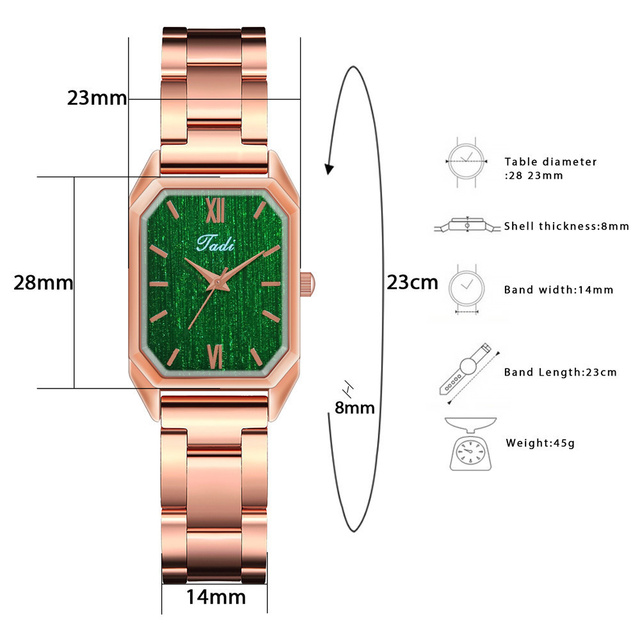 Modny zegarek Roma zielony dla kobiet - Tadi Relogio Feminino z kwarcowym mechanizmem w kolorze różowo-złotym - Wianko - 2