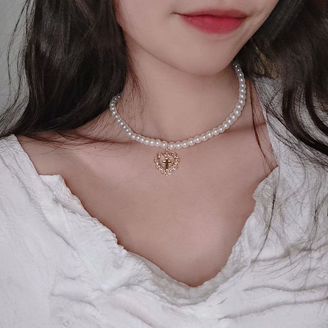 Naszyjnik żony K-pop z sercem perła Choker - dla kobiet, dziewczyn, trendy 2021, prezent - Wianko - 2