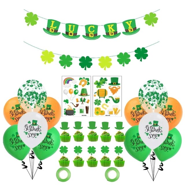 Zestaw dekoracji świątecznych Saint Patrick's – Banner Flag, balony, koniczyna, irlandzki Oktoberfest (H051) - Wianko - 1