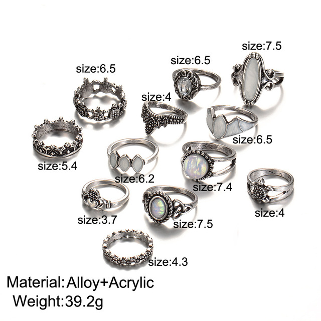 Zestaw 12 posrebrzanych pierścieni dla kobiet - modny, rzeźbiony wisiorek żółw - prezent dla artystycznych dusz - Wianko - 2