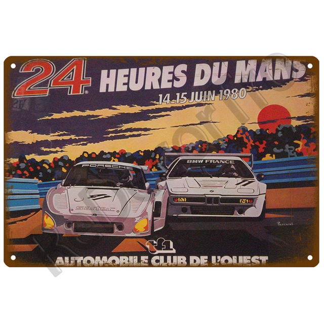 Retro dekoracyjna płyta z metalu 24 Lemans samochód - stylowa artystyczna wystrój ściany w stylu Vintage - Wianko - 25
