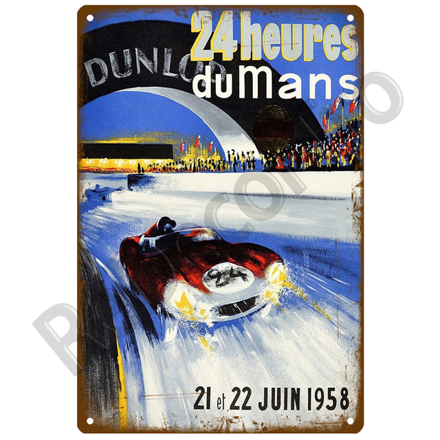 Retro dekoracyjna płyta z metalu 24 Lemans samochód - stylowa artystyczna wystrój ściany w stylu Vintage - Wianko - 18