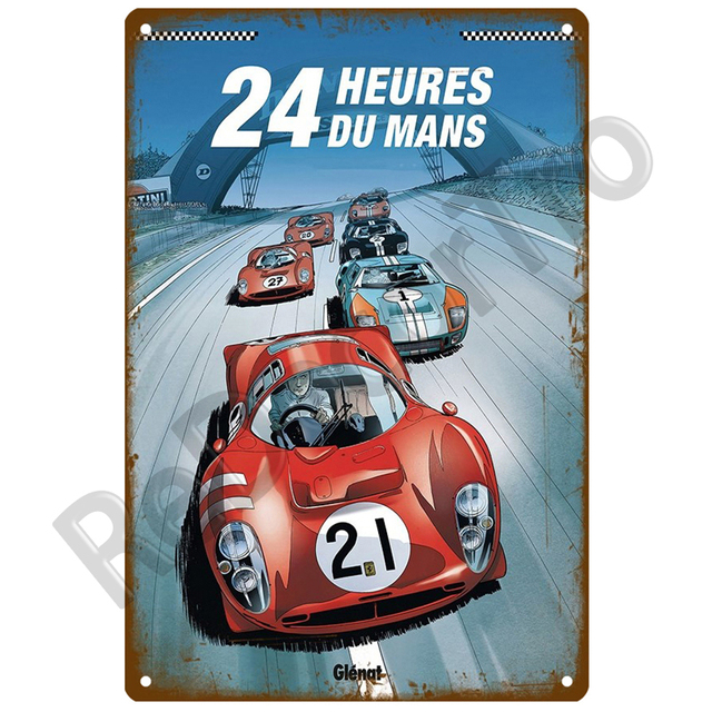 Retro dekoracyjna płyta z metalu 24 Lemans samochód - stylowa artystyczna wystrój ściany w stylu Vintage - Wianko - 4