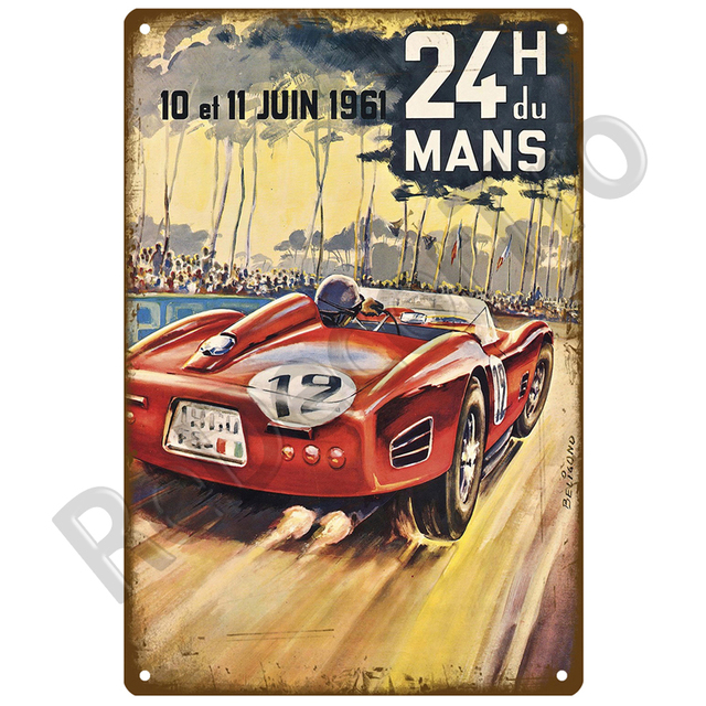 Retro dekoracyjna płyta z metalu 24 Lemans samochód - stylowa artystyczna wystrój ściany w stylu Vintage - Wianko - 20