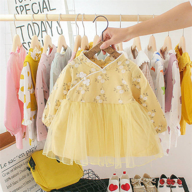 Stylowa sukienka Floral Mesh dla starszych kobiet - różowe/żółte maluchy (0-3 lata) - długie rękawy - Wianko - 1