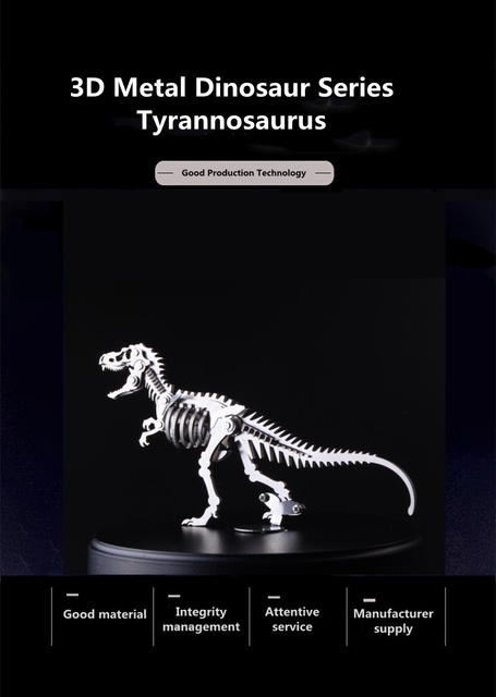 Dinozaur Puzzle 3D Metalowy model Tyranozaura DIY z odpinaną stalową konstrukcją - Wianko - 6