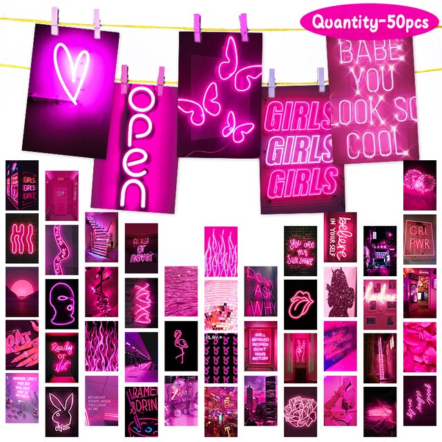 Naklejki ścienne w różowych neonowych kolorach - 50 sztuk, estetyczne, idealne do dekoracji pokoju, sypialni i salonu dla dorosłych - Wianko - 4
