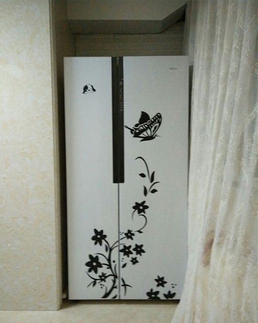 Wysokiej jakości czarna naklejka na lodówkę z motylowym wzorem - dekoracja domowa kuchni - Wianko - 6