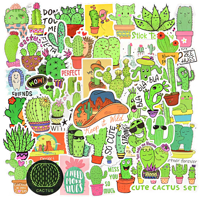 50 sztuk Cactus - śliczne naklejki dla dzieci - Graffiti wodoodporna naklejka na laptopa, deskorolkę, gitarę, rower i samochód - DIY pack - Wianko - 2