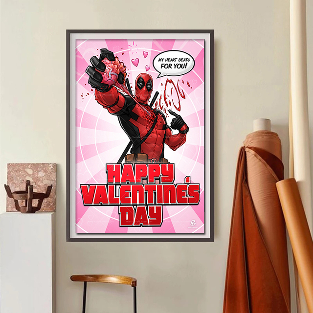 Obraz na płótnie Deadpool Happy walentynki Marvel Movie - plakat z nadrukami, Wall Art do sypialni pary (Cudros) - Wianko - 4
