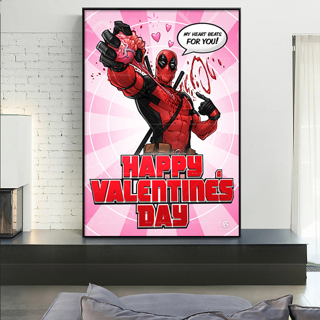 Obraz na płótnie Deadpool Happy walentynki Marvel Movie - plakat z nadrukami, Wall Art do sypialni pary (Cudros) - Wianko - 3