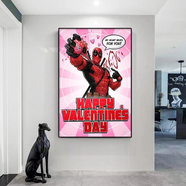 Obraz na płótnie Deadpool Happy walentynki Marvel Movie - plakat z nadrukami, Wall Art do sypialni pary (Cudros) - Wianko - 5