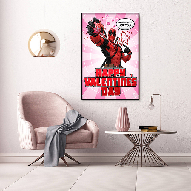 Obraz na płótnie Deadpool Happy walentynki Marvel Movie - plakat z nadrukami, Wall Art do sypialni pary (Cudros) - Wianko - 6