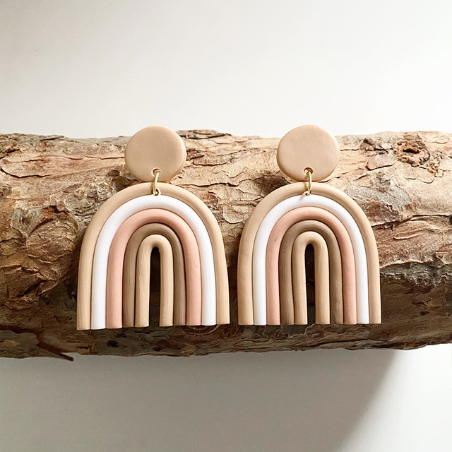 Wiosenno-jesienna kolekcja OSHUER 2021: ceramiczne kolczyki wiszące w gradientowych kolorach tęczowych cukierków dla kobiet - Wianko - 5