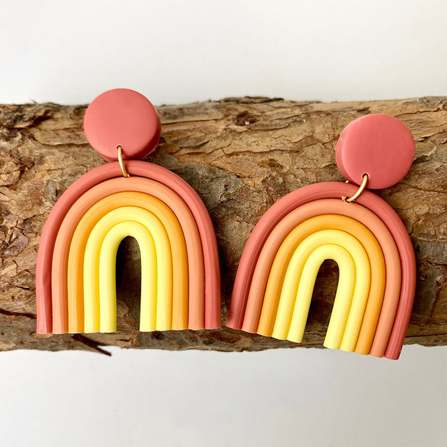 Wiosenno-jesienna kolekcja OSHUER 2021: ceramiczne kolczyki wiszące w gradientowych kolorach tęczowych cukierków dla kobiet - Wianko - 3