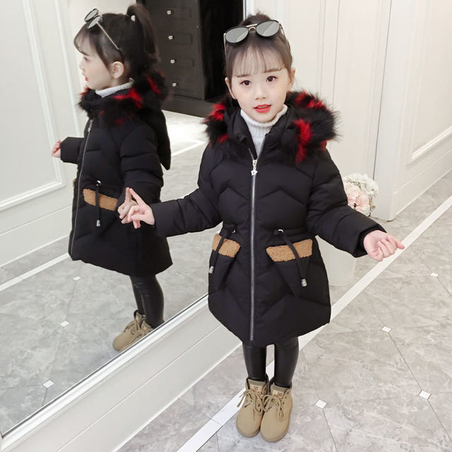 Długi zimowy płaszcz dziewczęcy z kapturem i suwakiem - styl koreański, wykonany z grubej bawełny - idealny strój na Boże Narodzenie - Wianko - 1