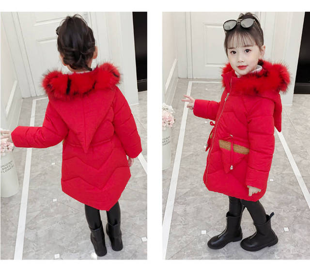 Długi zimowy płaszcz dziewczęcy z kapturem i suwakiem - styl koreański, wykonany z grubej bawełny - idealny strój na Boże Narodzenie - Wianko - 13