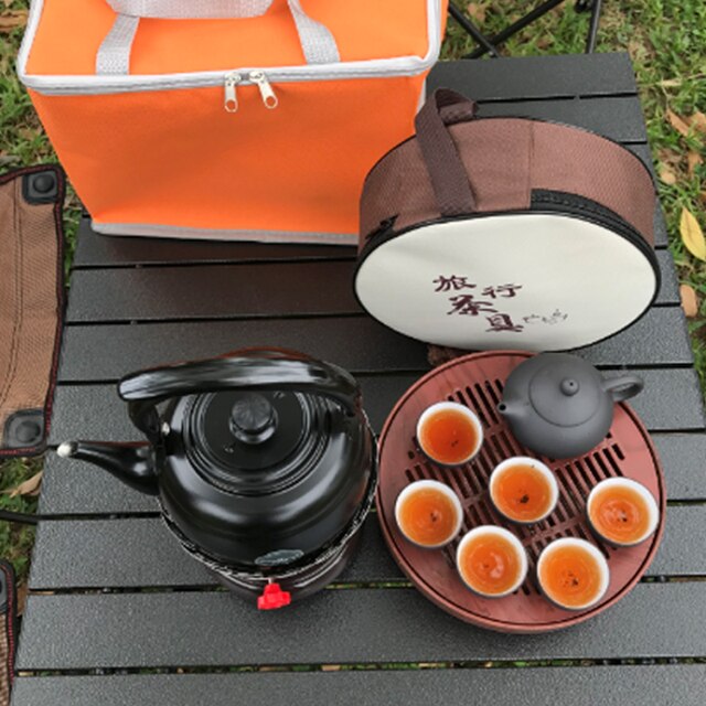 Przenośny zestaw do herbaty na zewnątrz - Czarka Kung Fu, lampa alkoholowa, kuchenka, dzbanek na herbatę, wiatroodporny kocioł, wrząca woda - Wianko - 8