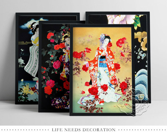 Wydruki artystyczne malarstwa na płótnie Haruyo Morita - gejsza w tradycyjnym kimono, ozdoba do pokoju - Wianko - 3