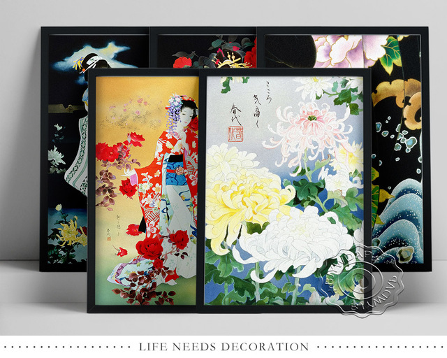 Wydruki artystyczne malarstwa na płótnie Haruyo Morita - gejsza w tradycyjnym kimono, ozdoba do pokoju - Wianko - 2