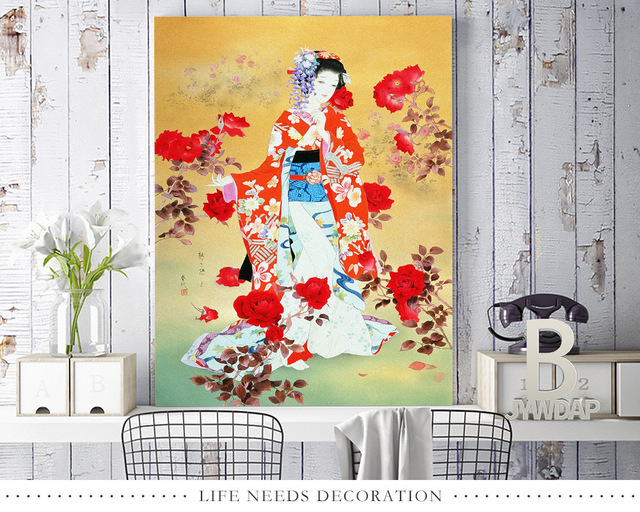 Wydruki artystyczne malarstwa na płótnie Haruyo Morita - gejsza w tradycyjnym kimono, ozdoba do pokoju - Wianko - 7