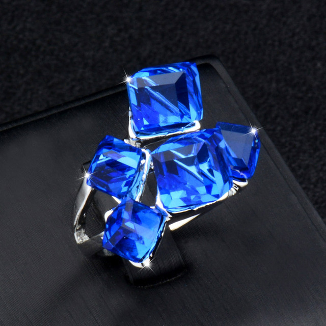 Luksusowy pierścionek obrączka niebieski kryształ Sinerery multikolor Fashion Party - Wianko - 8