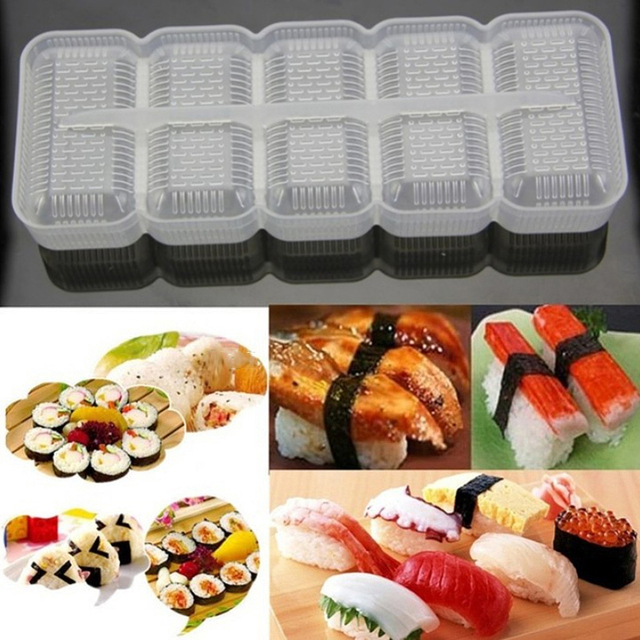 Forma do sushi 5 rolek z plastiku odpowiedniego do kontaktu z żywnością, do samodzielnego tworzenia nigiri i kul ryżowych, nieprzywierająca, narzędzie kuchenne do bento sushi - Wianko - 3