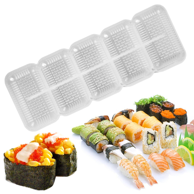 Forma do sushi 5 rolek z plastiku odpowiedniego do kontaktu z żywnością, do samodzielnego tworzenia nigiri i kul ryżowych, nieprzywierająca, narzędzie kuchenne do bento sushi - Wianko - 2