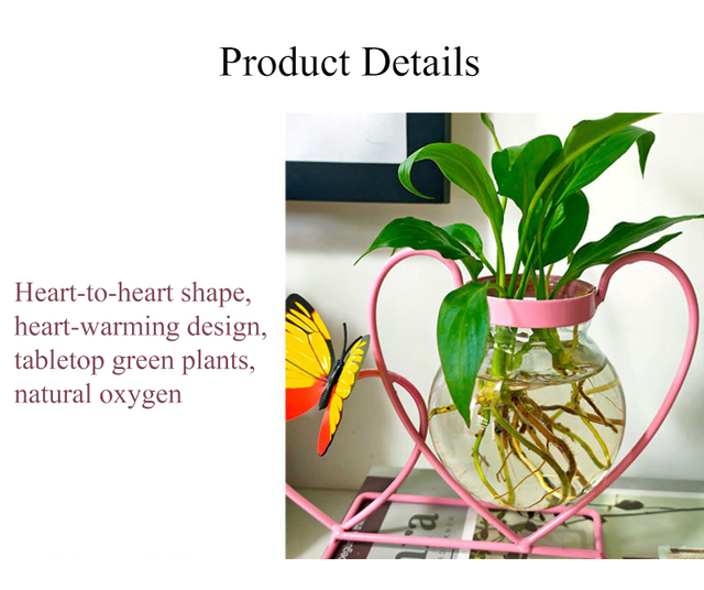 Doniczka ze szklanym pojemnikiem o kształcie serca, wykonana z różowego retro kutego żelaza, idealna do sadzenia sukulentów i roślin hydroponicznych - Wianko - 11