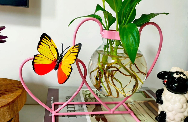 Doniczka ze szklanym pojemnikiem o kształcie serca, wykonana z różowego retro kutego żelaza, idealna do sadzenia sukulentów i roślin hydroponicznych - Wianko - 6