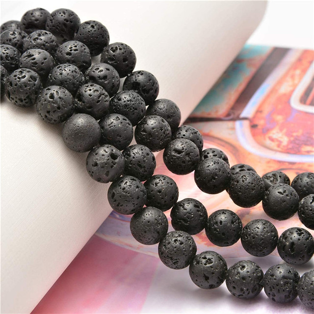 Koraliki z czarnej lawy wulkanicznej - naturalna biżuteria, idealna do robienia okrągłych luźnych ozdób. Wybierz rozmiar: 4, 6, 8, 10mm - Wianko - 13