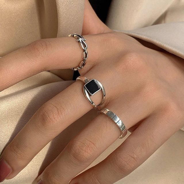 Pierścionki srebrne S925 z czarnym kryształem - modna geometria i prostota - Wianko - 24