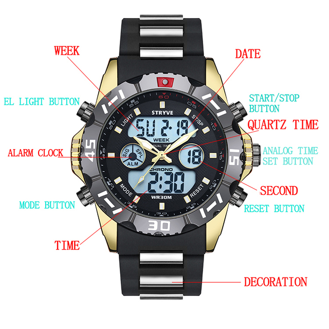 Sportowy męski zegarek cyfrowy z funkcją chronografu i wodoodpornym wykończeniem - Wianko - 10