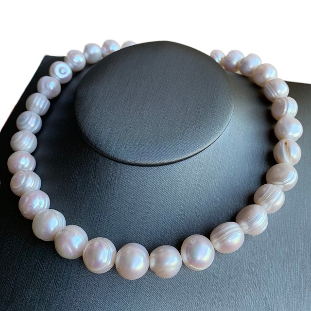 Naszyjnik z dużymi, naturalnymi perłami słodkowodnymi 925 Sterling Silver 11-12-13-15mm dla kobiet - Wianko - 1