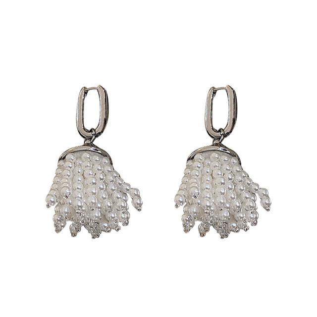 Nowoczesne kolczyki wiszące w kształcie litery U z frędzlami i perłami dla kobiet w stylu vintage - Wianko - 9