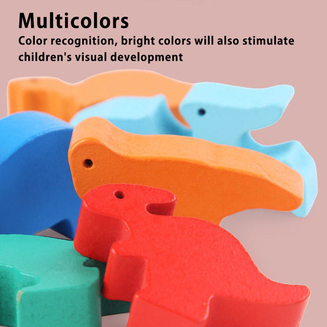 Drewniane puzzle 3D Montessori z motywem dinozaurów dla dzieci - edukacyjna zabawa z zachowaniem równowagi - Wianko - 5