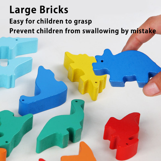 Drewniane puzzle 3D Montessori z motywem dinozaurów dla dzieci - edukacyjna zabawa z zachowaniem równowagi - Wianko - 3