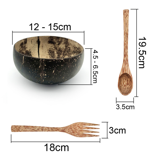 Miska kokosowa kreatywna do sałatek, owoców, makaronu i ryżu (12-15cm) + drewniana łyżka - Wianko - 10
