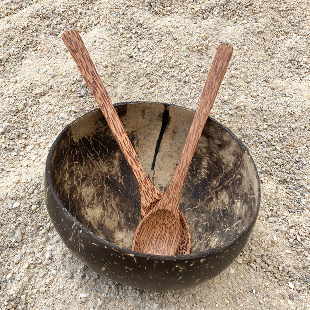 Miska kokosowa kreatywna do sałatek, owoców, makaronu i ryżu (12-15cm) + drewniana łyżka - Wianko - 17