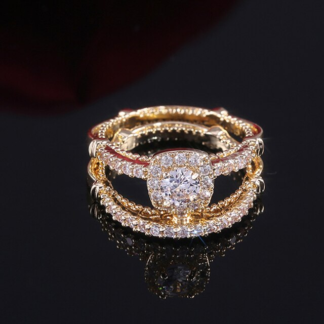 Eleganckie, szlachetne pierścienie ślubne CAOSHI - zestaw 2 sztuk na palce dla kobiet, symbol wiecznej miłości - Wianko - 1