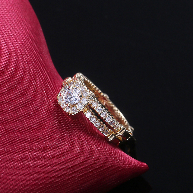 Eleganckie, szlachetne pierścienie ślubne CAOSHI - zestaw 2 sztuk na palce dla kobiet, symbol wiecznej miłości - Wianko - 5