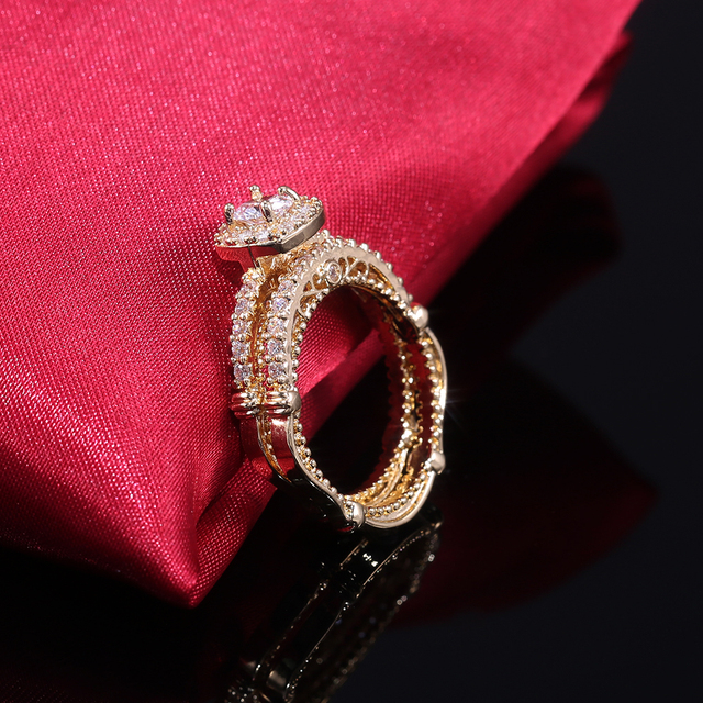 Eleganckie, szlachetne pierścienie ślubne CAOSHI - zestaw 2 sztuk na palce dla kobiet, symbol wiecznej miłości - Wianko - 4