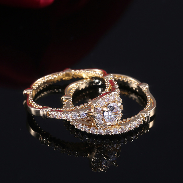 Eleganckie, szlachetne pierścienie ślubne CAOSHI - zestaw 2 sztuk na palce dla kobiet, symbol wiecznej miłości - Wianko - 2