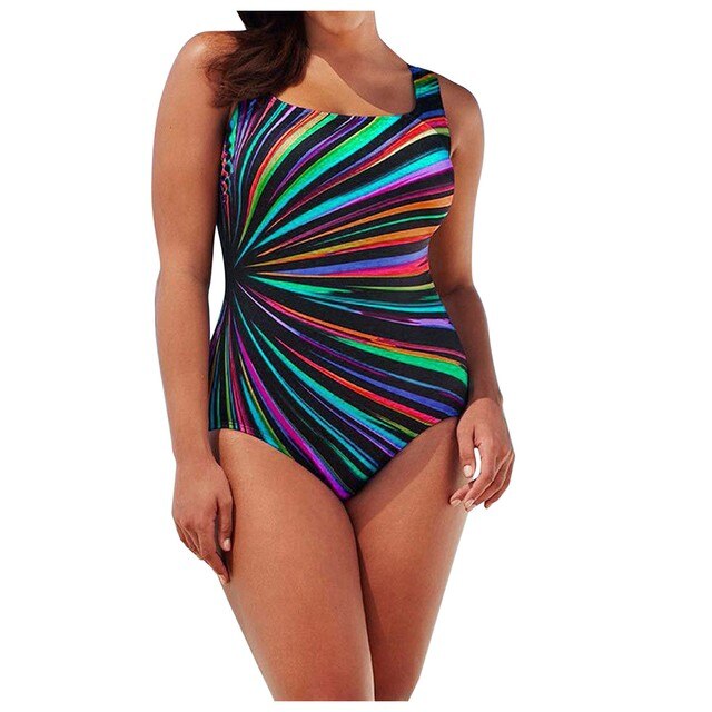 Damski strój kąpielowy jednoczęściowy, rozmiar Plus 5XL, o seksownym i konserwatywnym designie, ze gradientowym paskiem - Wianko - 2